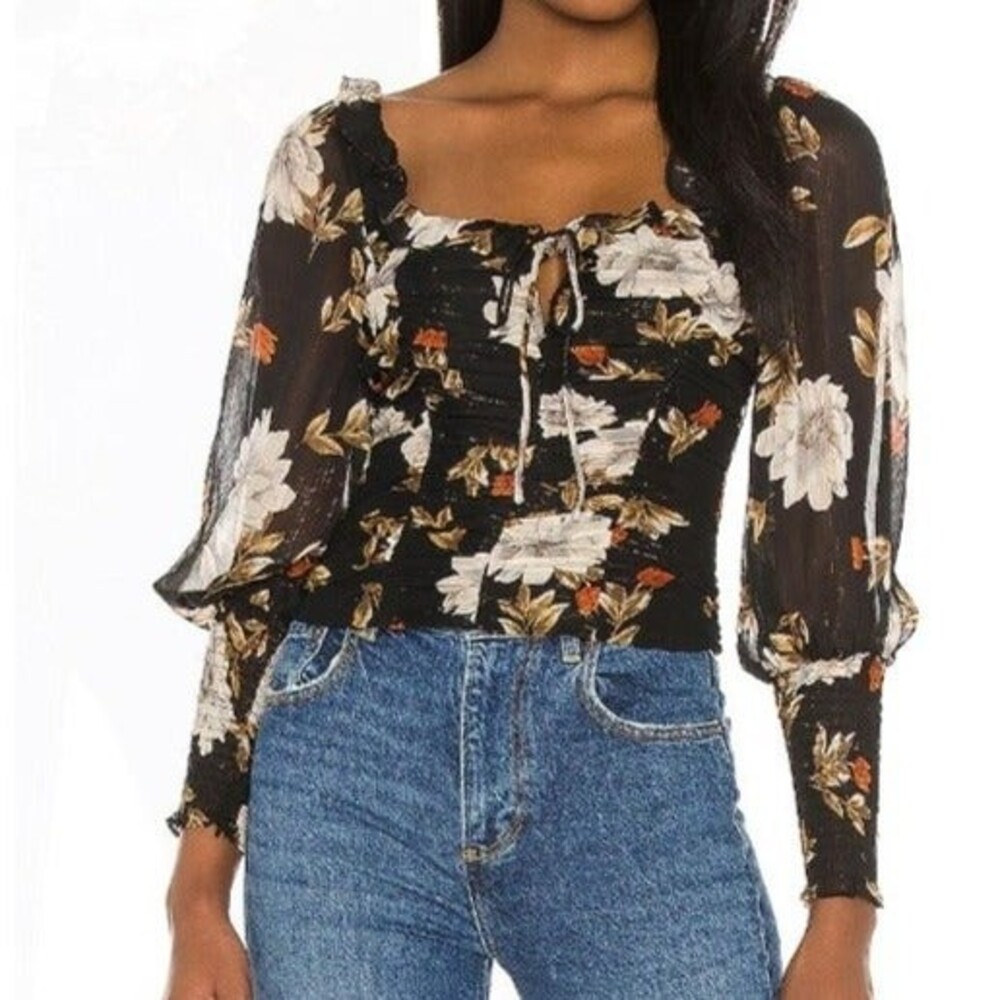 NWT ASTR black and gold floral long sleeve blouse top size S